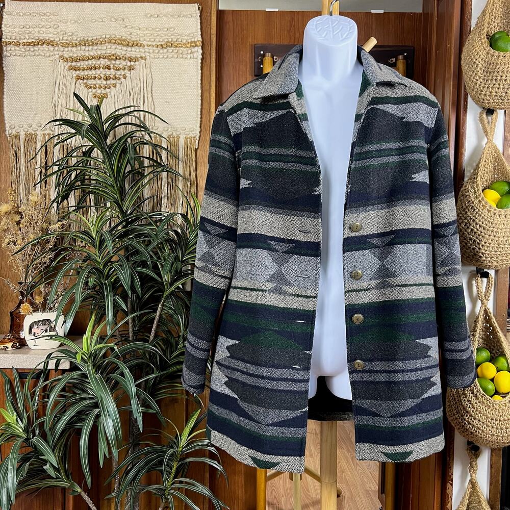Vintage Northern Isles Southwestern Aztec Wool Blend Jacket S USA Made 90s Knit